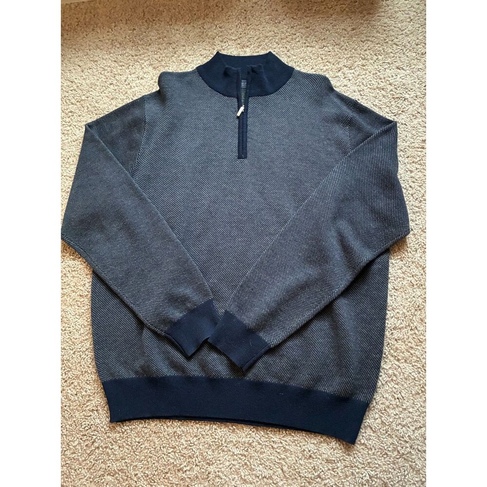 Linea Rosso Signature Merino Wool Quarter Zip Sweater - Men's Large - Blue/Grey